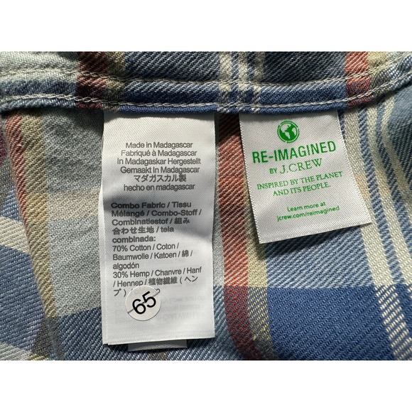 J Crew Cotton-Hemp Blend Twill Shirt Size Medium BM173 Blue Plaid NEW - Picture 10 of 11